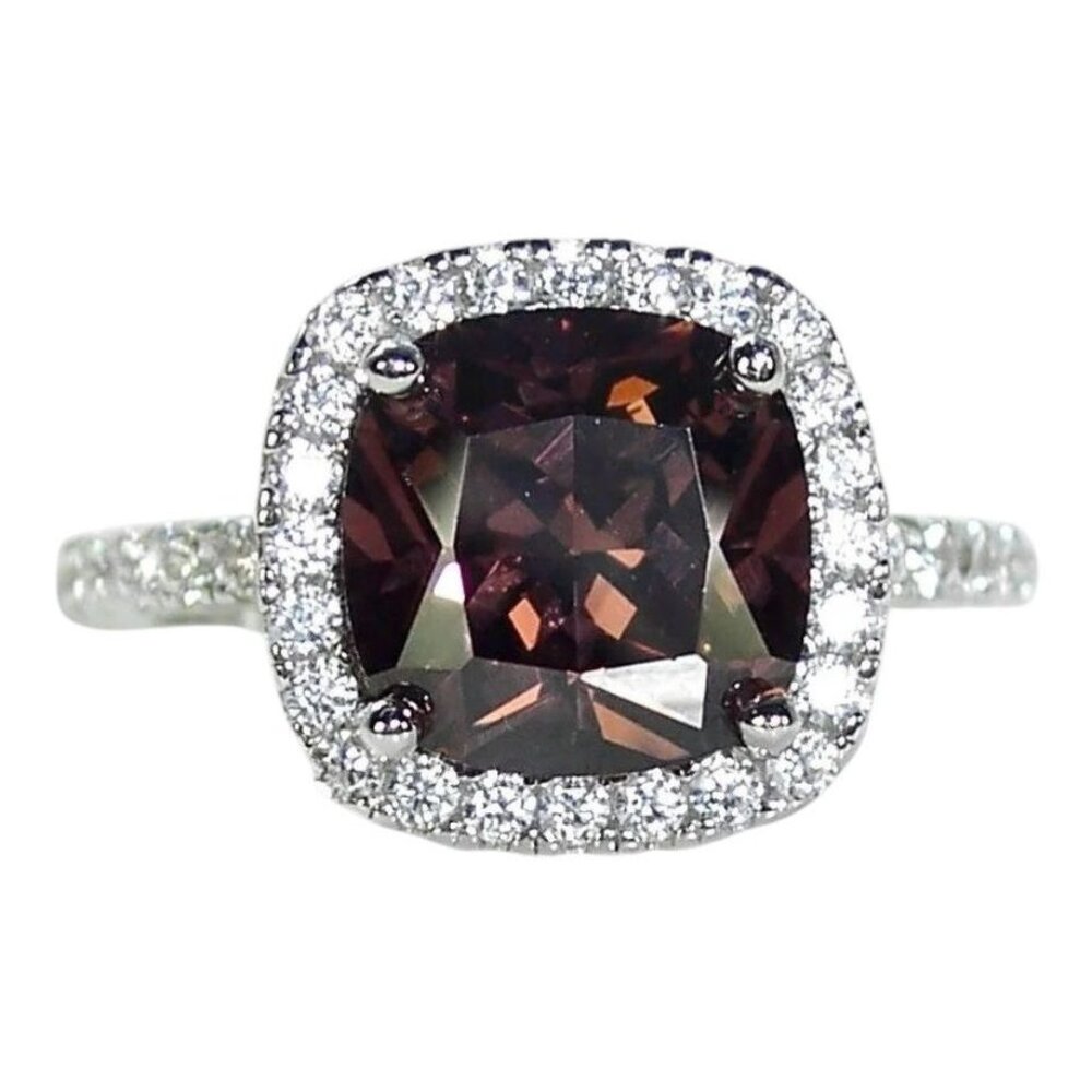 925 STERLING SILVER Cushion Cut Chocolate CZ Halo Ring - Picture 2 of 16